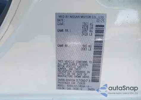 2025 Nissan Altima Sv Fwd z USA, uszkodzony, nr VIN 1N4BL4DVXSN370073